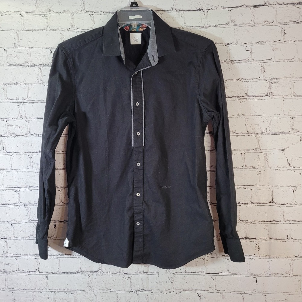 Guild Rare Rabbit Men's‎ Long Sleeve Black Button Up Shirt, Size M